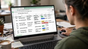 Google Sheets queue image: Google Sheets content queue with WordPress automation status and Post ID
