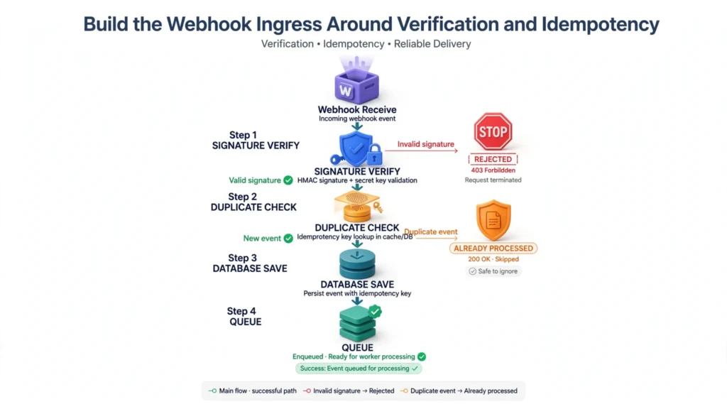 WooCommerce webhook signature verification and idempotency workflow
